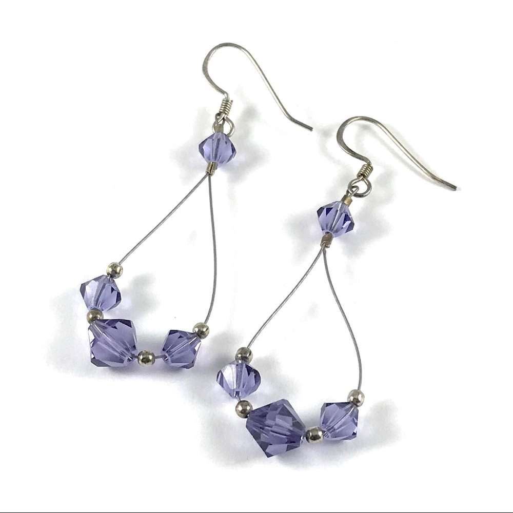 Pretty Silver Tone Purple Crystal Earrings